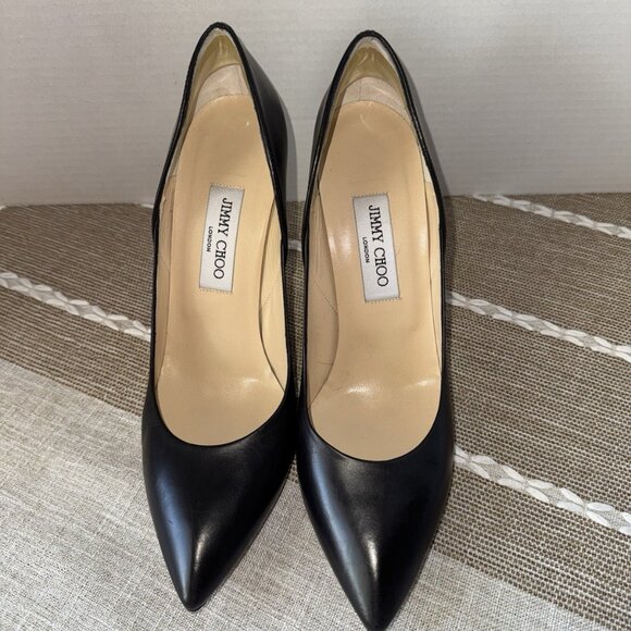 Jimmy Choo Romy 85 black kid leather pointy toe pumps - Picture 2 of 6